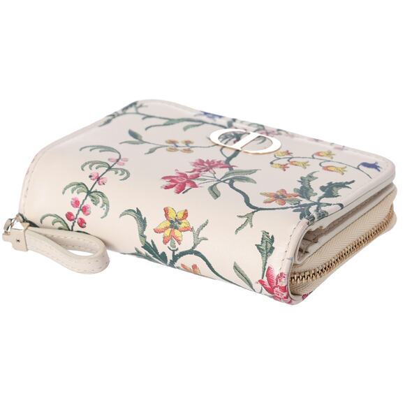 Christian Dior Caro Bifold Wallet Bifold Cream Multi Leather Floral - Picture 6 of 7